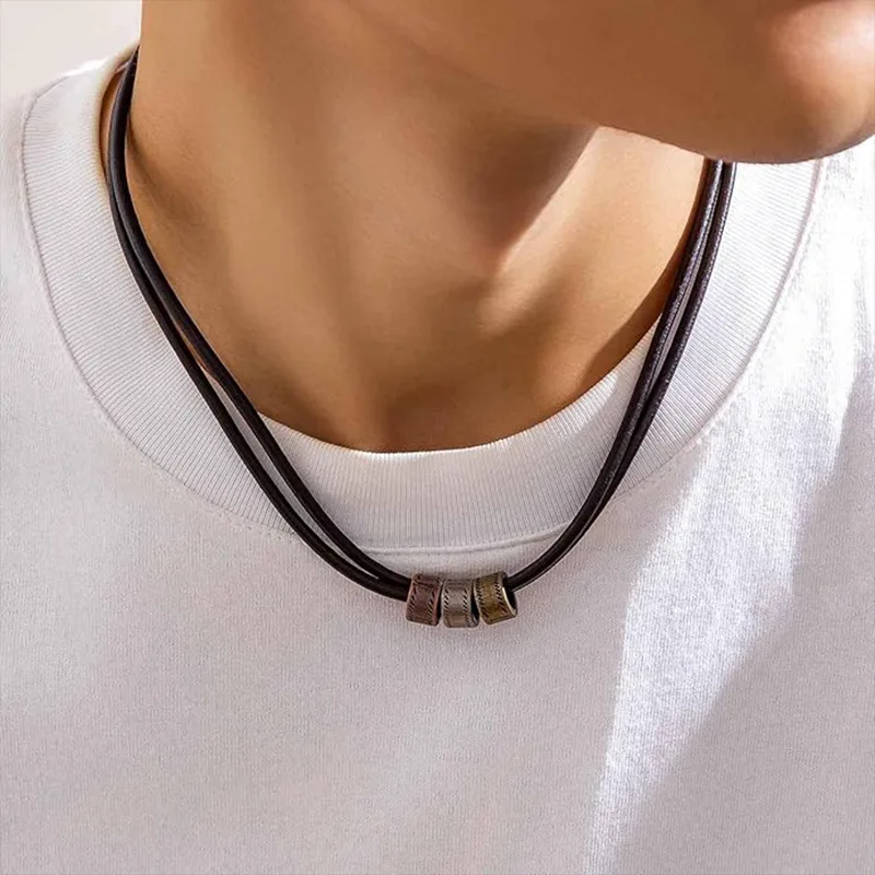 Collier de mode homme en cuir